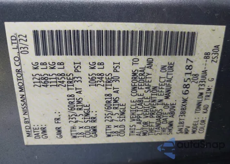 2022 Nissan Rogue Sv Intelligent Awd из США, поврежденный, VIN 5N1BT3BBXNC685187